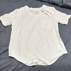 Women's White V-Neck Tee with Pocket